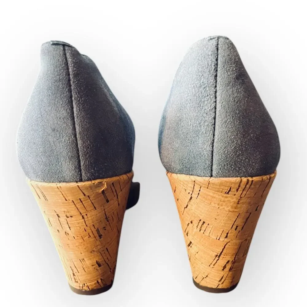 Sofft Olwen Women's Iris Blue Suede Open Toe Cork Platform Wedge Sandal Size 11M